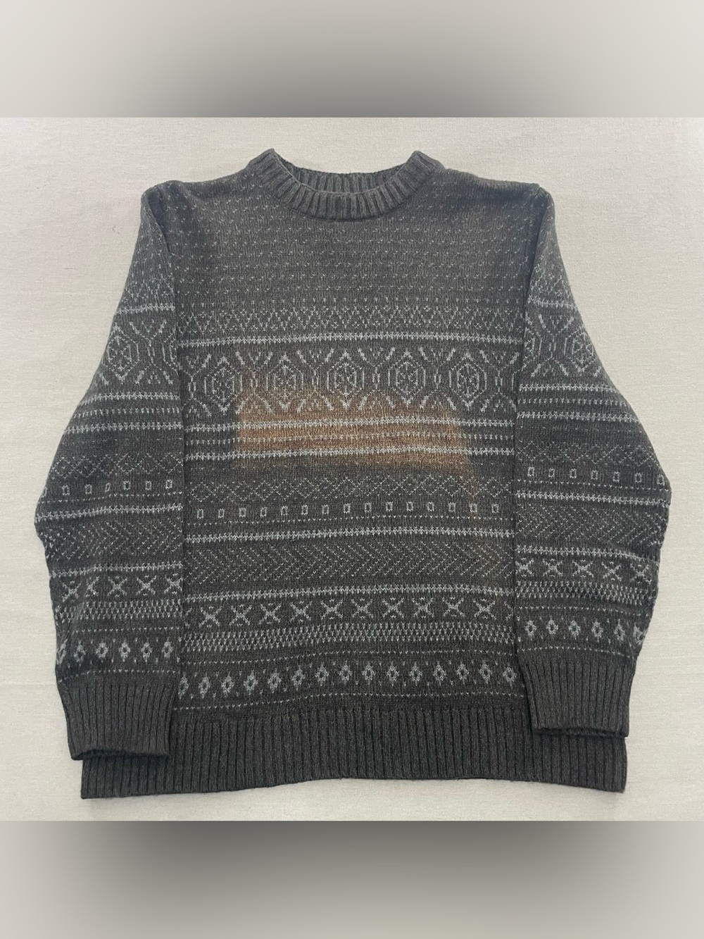 Woolrich Olive Green Fair isle Nordic Pattern Wool Blend Cabincore Sz Large